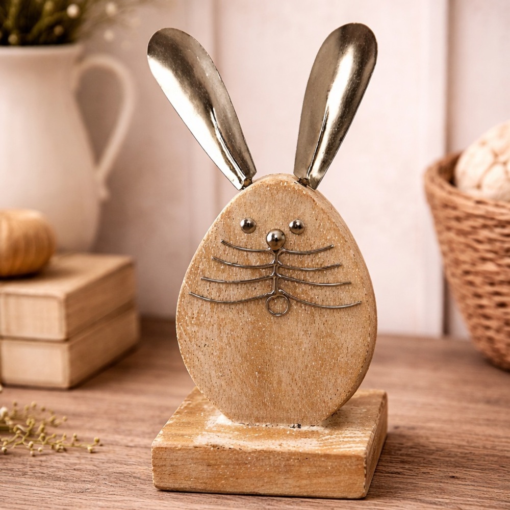 Rustic Wood & Metal Farmhouse Bunny Figure‎ Home Decoration Easter Spring Tier